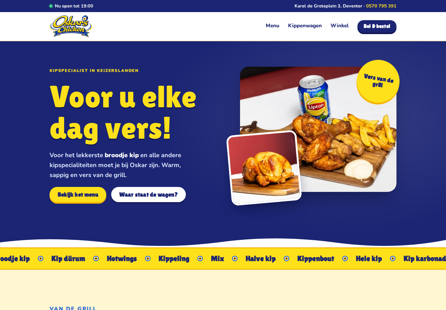 Echte screenshot van de homepage van Oskar’s Kip